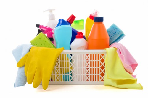 Cleaner assessing a workspace for hazards before starting cleaning tasks