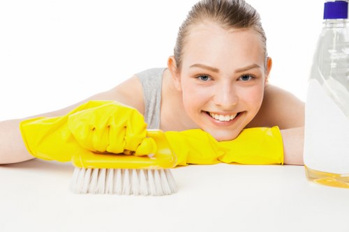 Cleaner maintaining a reception area in Kensington